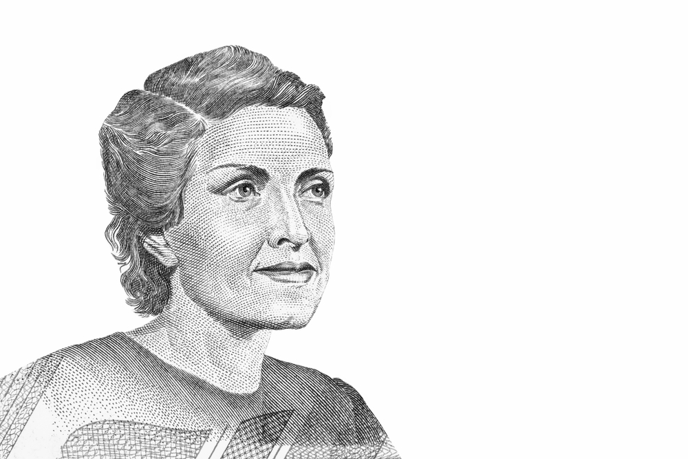 Retrato de Cecília Meireles em nota de 100 cruzeiros.