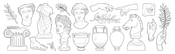 Ilustração de alguns dos elementos que são retomados pelo classicismo.