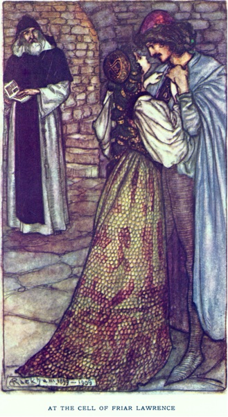  Ilustração de “Romeu e Julieta” (obra de William Shakespeare) feita pelo ilustrador Arthur Rackham, em 1909.