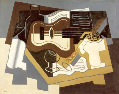 Obra “Violão e clarinete”, de Juan Gris, um autor que recebeu influência do cubismo.