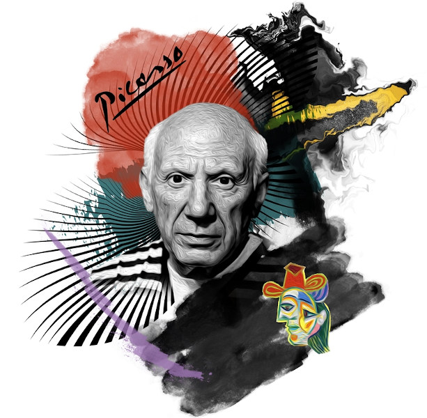 Arte ilustrada com Pablo Picasso, o pintor mais famoso do cubismo.
