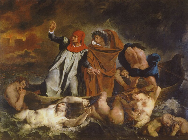 Dante e Virgílio no inferno, em “A barca de Dante”, obra do romantismo.
