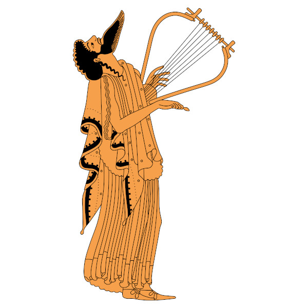 Homem grego tocando harpa, em alusão à origem do gênero lírico.