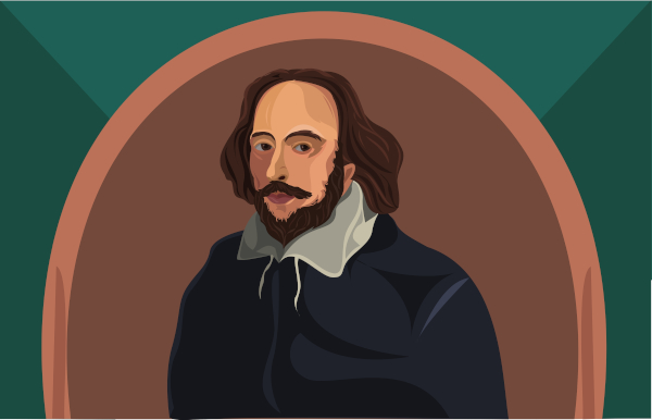 Ilustração de William Shakespeare, o grande nome da literatura inglesa.