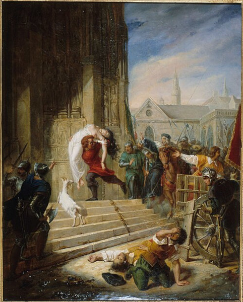 “Quasímodo salvando a Esmeralda”, pintura de Eugénie Latil em referência a uma obra romântica de Victor Hugo.