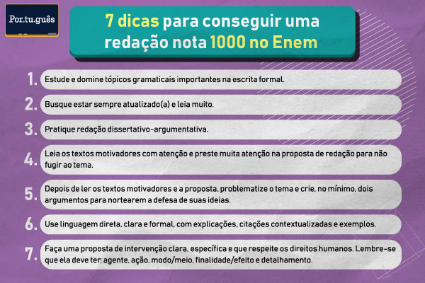 Dicas para uma redação nota 1000 no Enem.