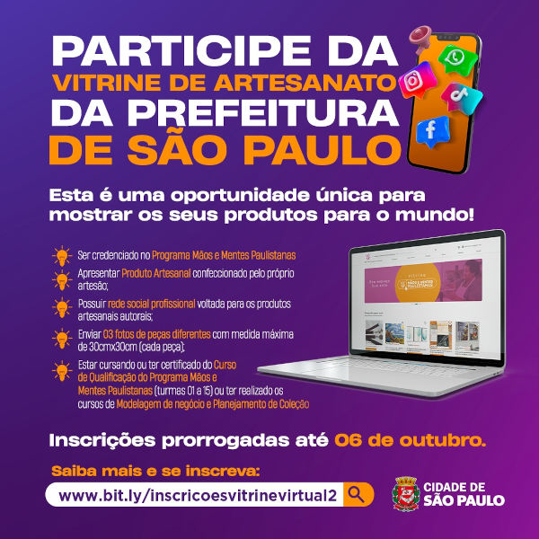 Campanha da Prefeitura de São Paulo convoca participação em exposição de artesanato, um exemplo de uso da função conativa.