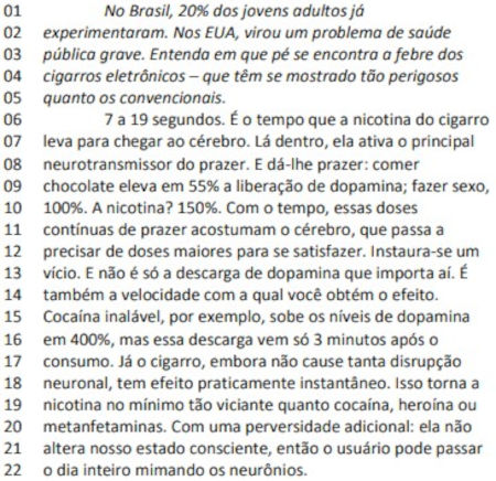 Texto “A armadilha dos vapes” em exercício da Uece sobre figuras de sintaxe.