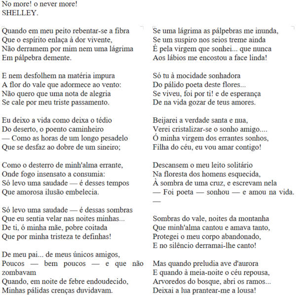 Poema de Álvares de Azevedo, da segunda geração do romantismo no Brasil.
