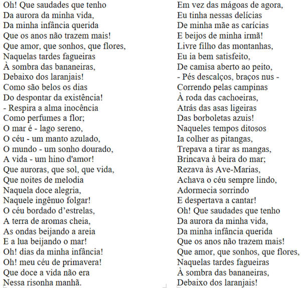 Poema de Casimiro de Abreu, da segunda geração do romantismo no Brasil.