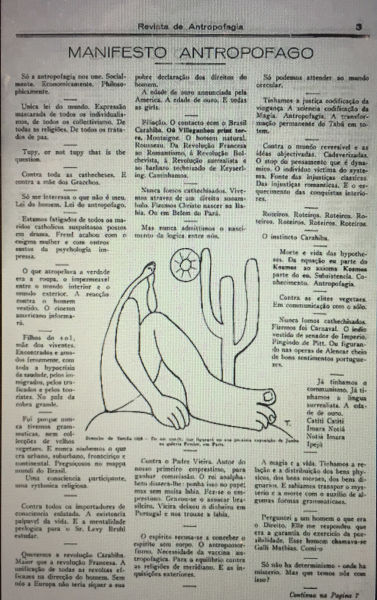 Manifesto Antropófago, documento que explica os ideais do movimento antropofágico, publicado em 1928.