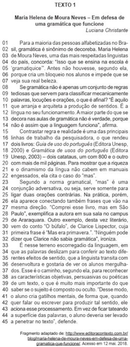Texto “Maria Helena de Moura Neves – Em defesa de uma gramática que funcione” em exercício da PUC sobre sujeito e predicado.