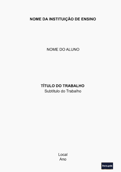 Modelo de capa de um trabalho acadêmico de acordo com as normas da ABNT.