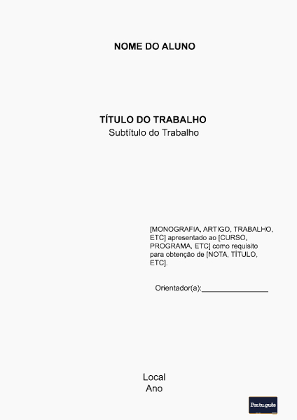 Modelo de folha de rosto de um trabalho acadêmico de acordo com as normas da ABNT.