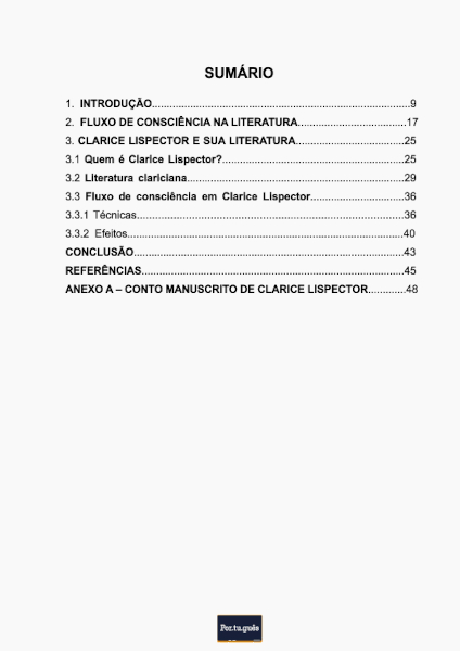 Exemplo de sumário nas normas da ABNT.
