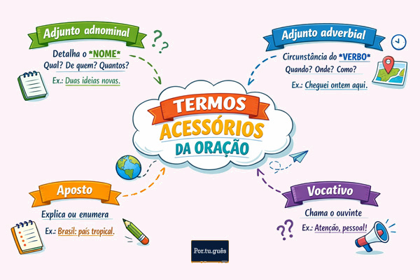Mapa mental sobre os termos acessórios da oração.