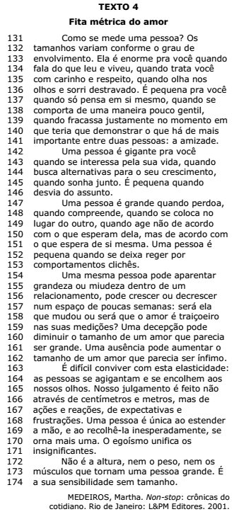 Texto &ldquo;Fita m&eacute;trica do amor&rdquo;, de Martha Medeiros, em quest&atilde;o sobre an&aacute;fora.