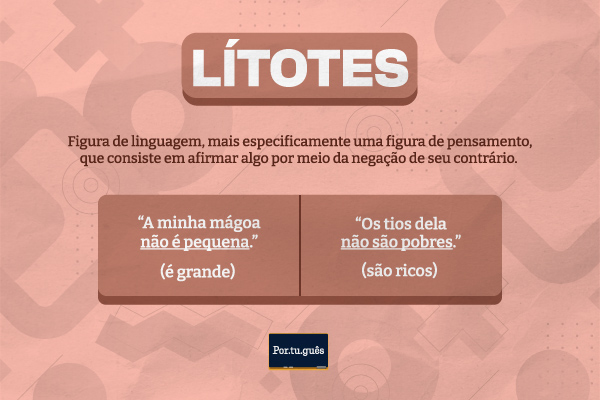 Imagem explicando o que é lítotes e mostrando exemplos.